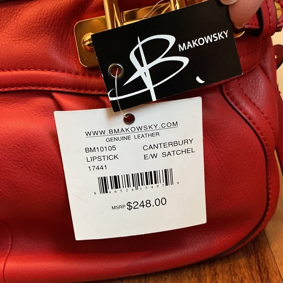 NWT B. Makowsky Red Leather Satchel - Picture 5 of 6